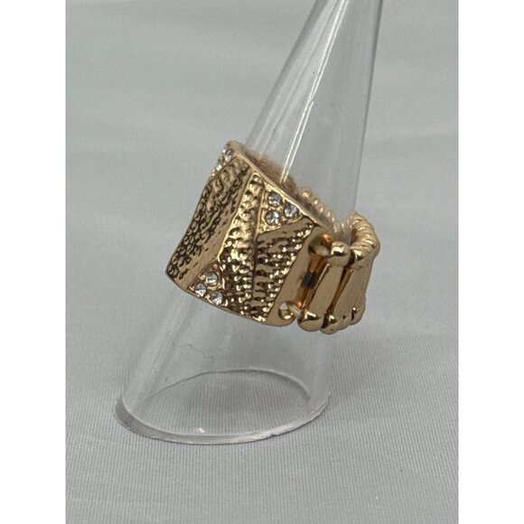 Gold-Tone Statement Ring With Rhinestones & Textured Detail - Picture 6 of 6